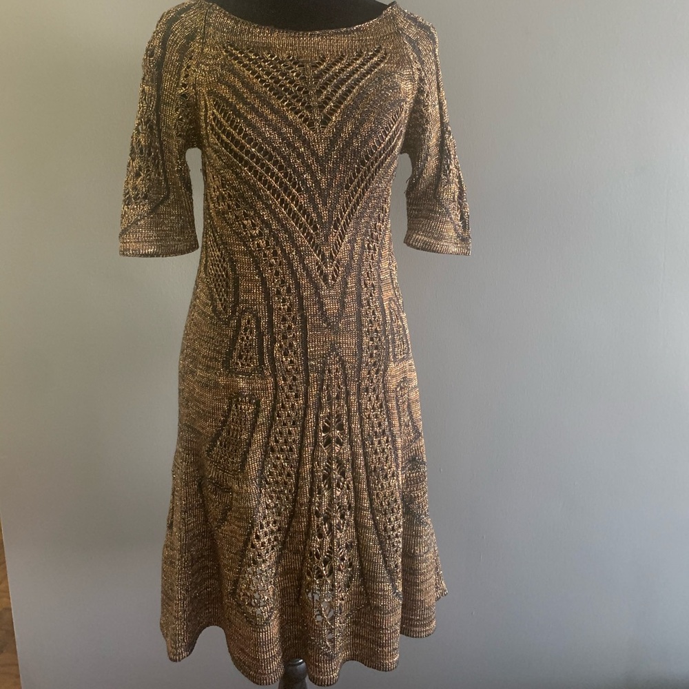 Cecilia Prado Black/ Gold A-Line Knit Dress, Sz XS